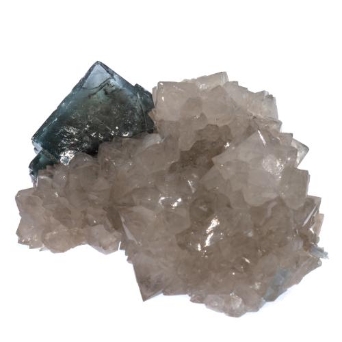 Fluorite bleue cristal brut sur quartz