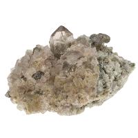 Fluorite rose cristaux bruts sur quartz fumé