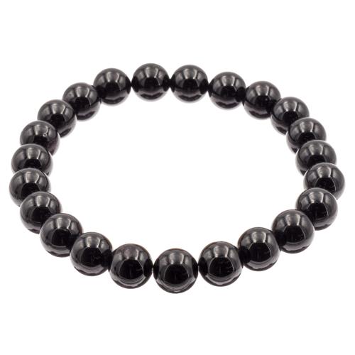 Bracelet tourmaline noire perle ronde 8 mm