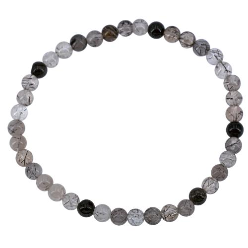 Bracelet quartz tourmaline noire perle ronde 5 mm
